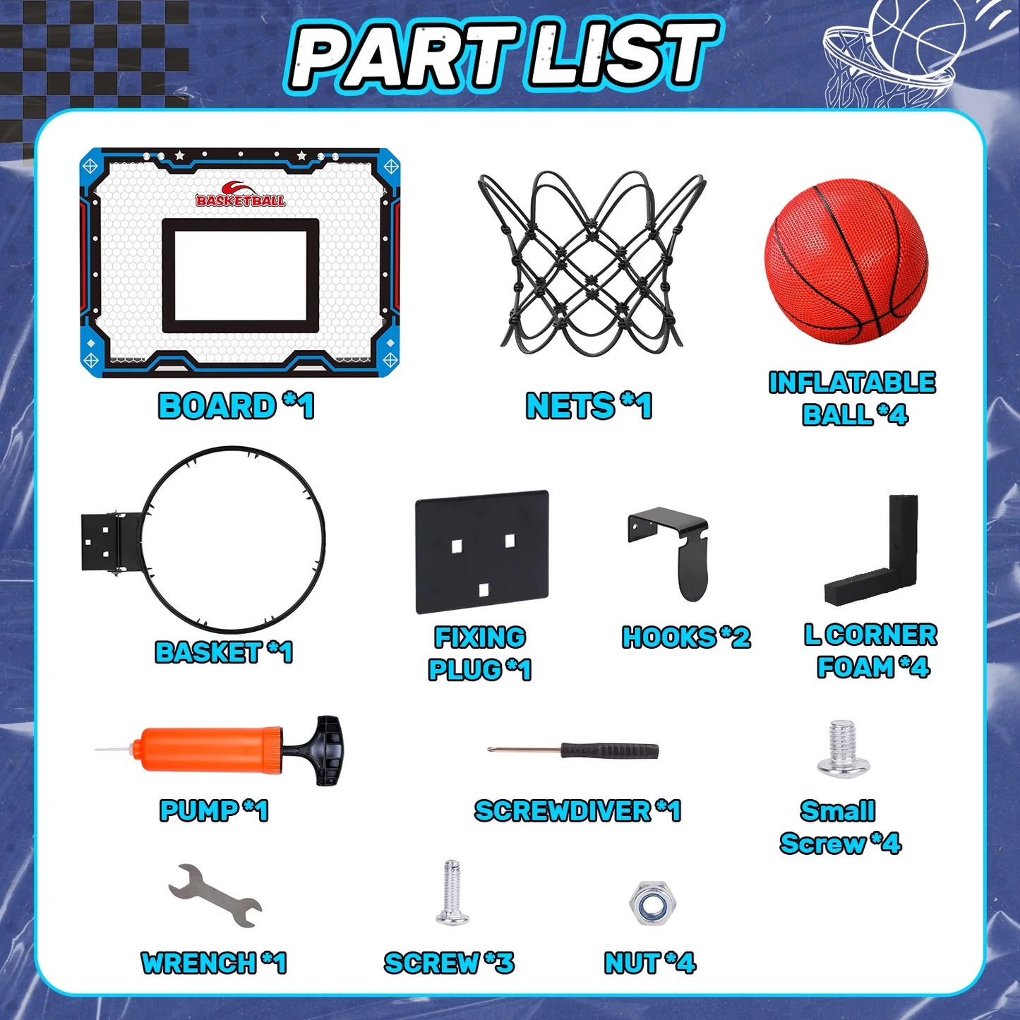 Basketball Hoop for Kids, over the Door Mini Basketball Hoops, Indoor Basketball Set for with 4 Balls, Kids Basketball Toy Gifts for Kids Boys Teens