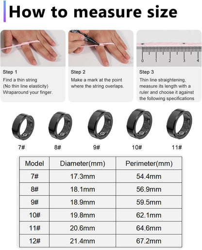 2025 Enhanced Smart Health Tracking Ring for Men and Women - IP68 Waterproof Fitness Tracker with Sleep Monitoring, Heart Rate, Blood Oxygen, Step Count, Distance, Calories, Air Shutter, and 7-Day Charging Case