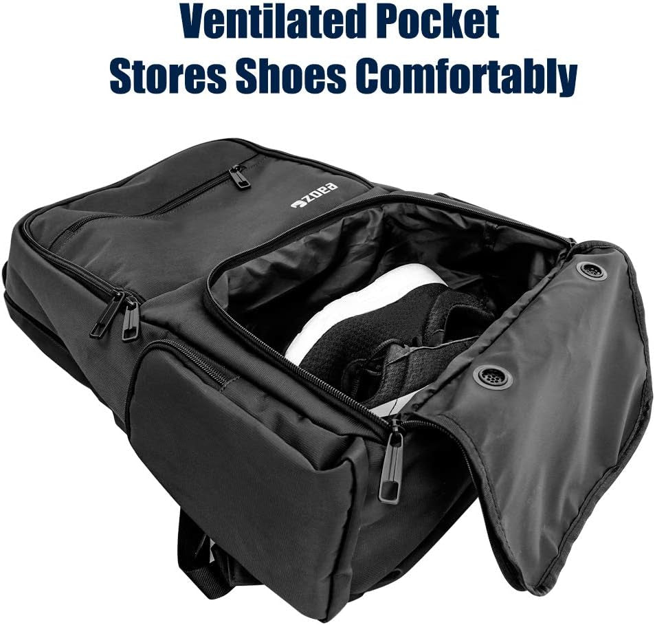 Professional Tennis and Pickleball Backpack with Ventilated Shoe Compartment and Two Drawstring Bags - Black