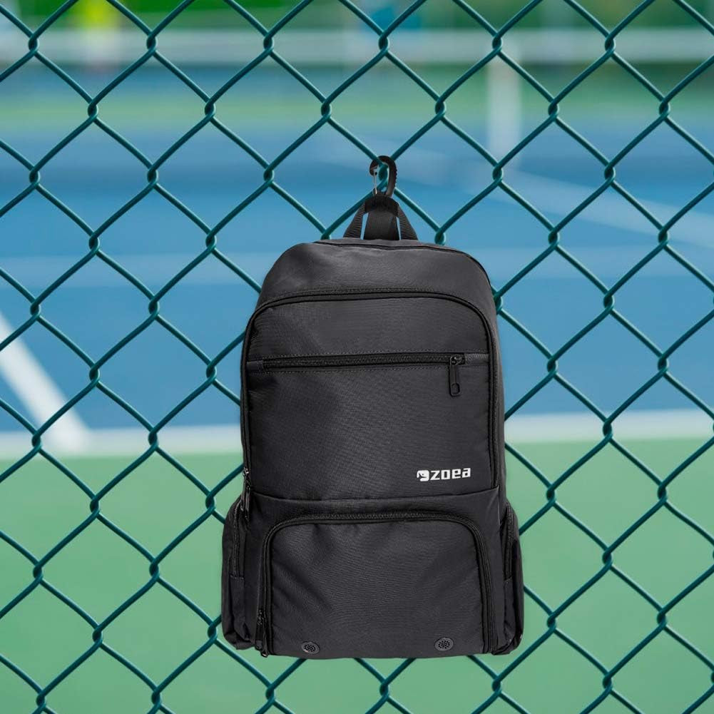 Professional Tennis and Pickleball Backpack with Ventilated Shoe Compartment and Two Drawstring Bags - Black