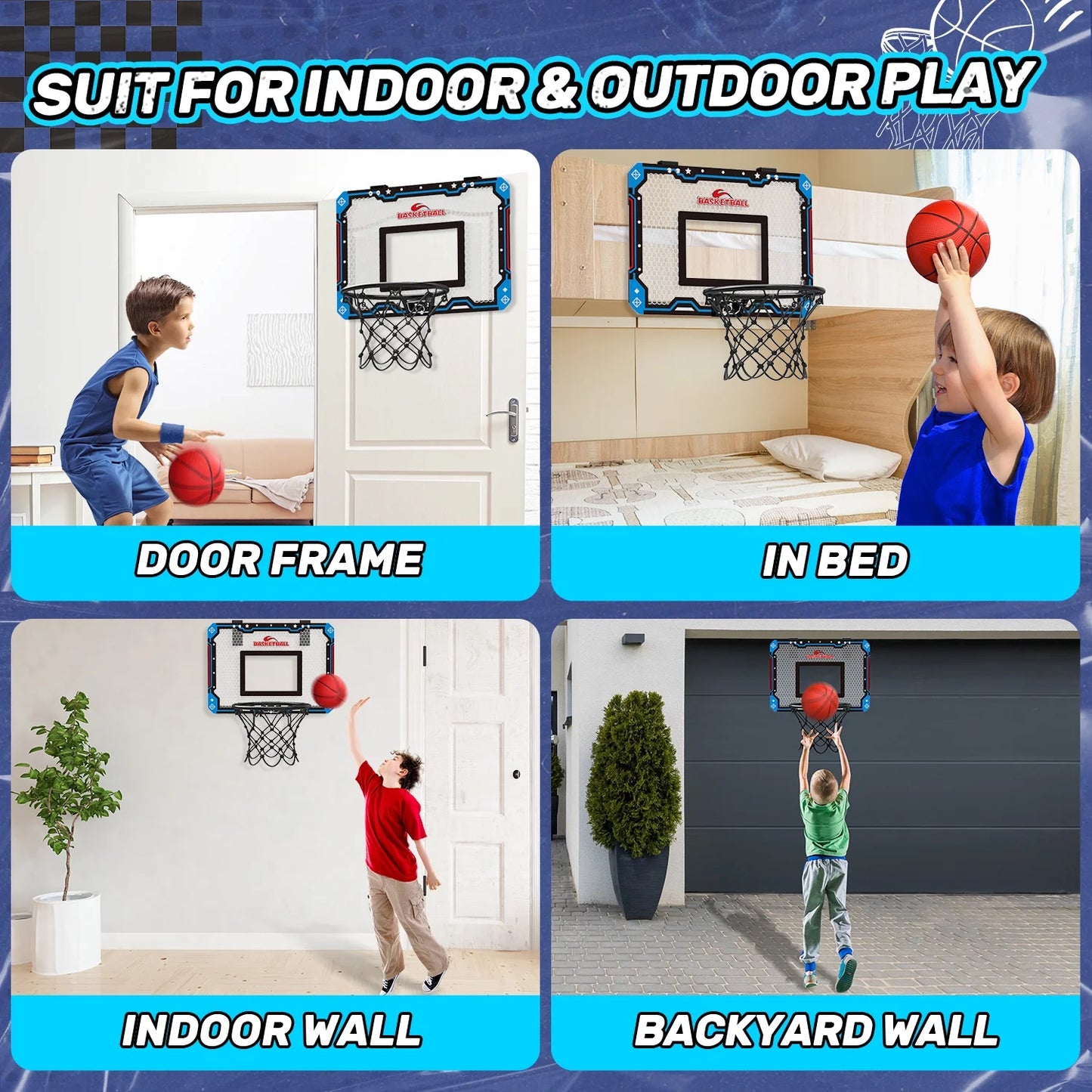 Basketball Hoop for Kids, over the Door Mini Basketball Hoops, Indoor Basketball Set for with 4 Balls, Kids Basketball Toy Gifts for Kids Boys Teens