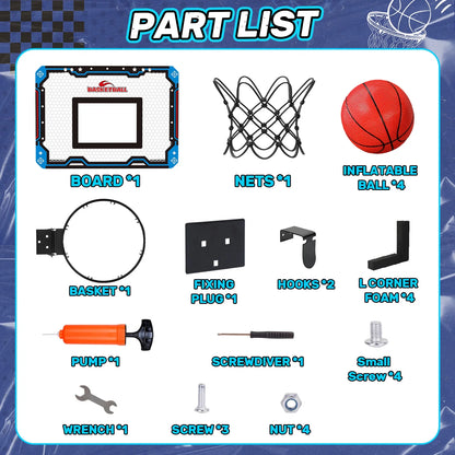 Basketball Hoop for Kids, over the Door Mini Basketball Hoops, Indoor Basketball Set for with 4 Balls, Kids Basketball Toy Gifts for Kids Boys Teens