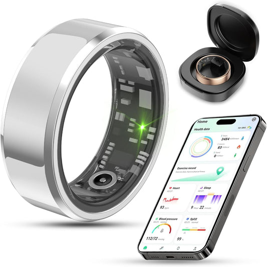 2025 Enhanced Smart Health Tracking Ring for Men and Women - IP68 Waterproof Fitness Tracker with Sleep Monitoring, Heart Rate, Blood Oxygen, Step Count, Distance, Calories, Air Shutter, and 7-Day Charging Case