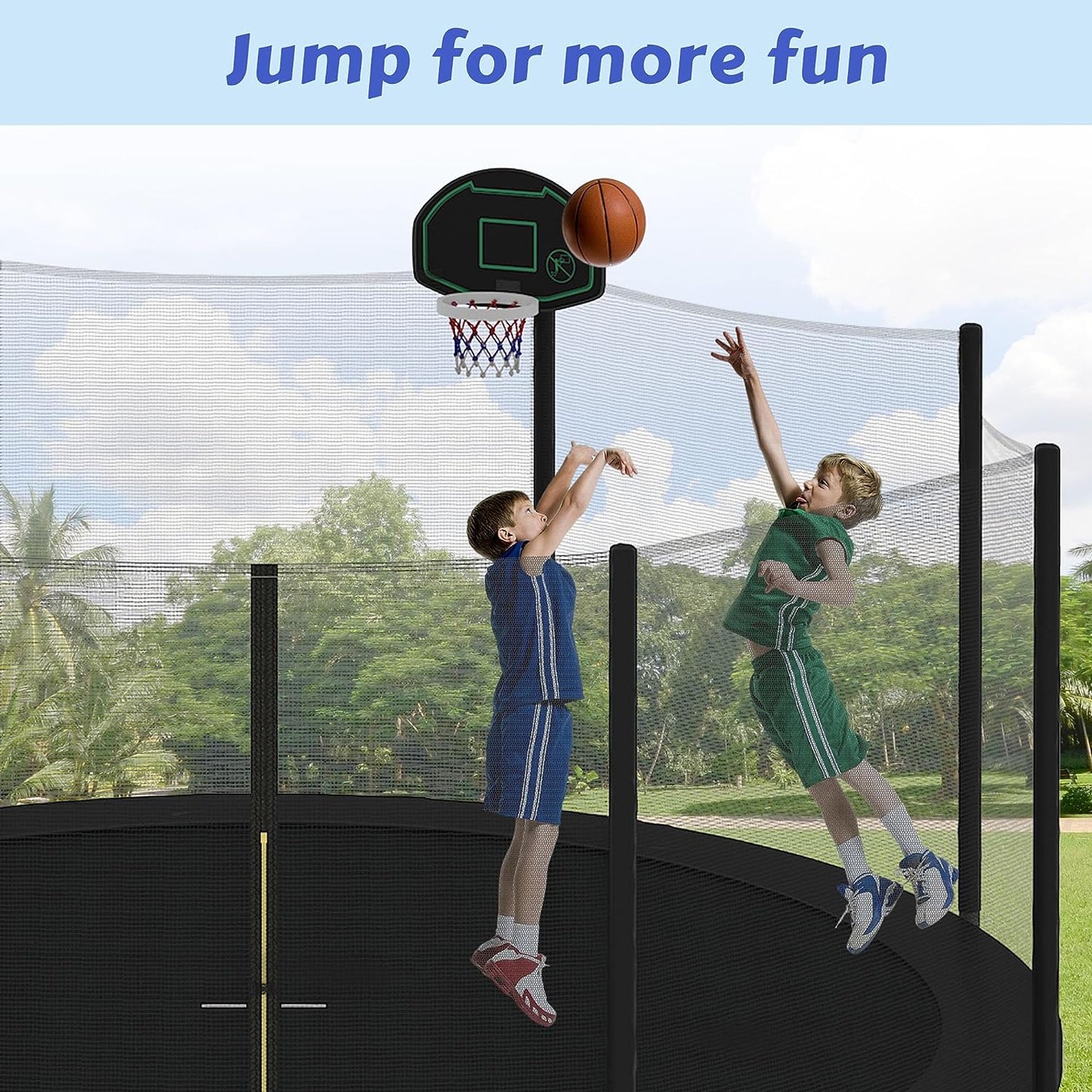 Trampoline 14FT 16FT Trampoline for Kids and Adults with Basketball Hoop, Enclosure Net & Ladder 1500LBS ASTM Approved Outdoor Recreational Trampolines