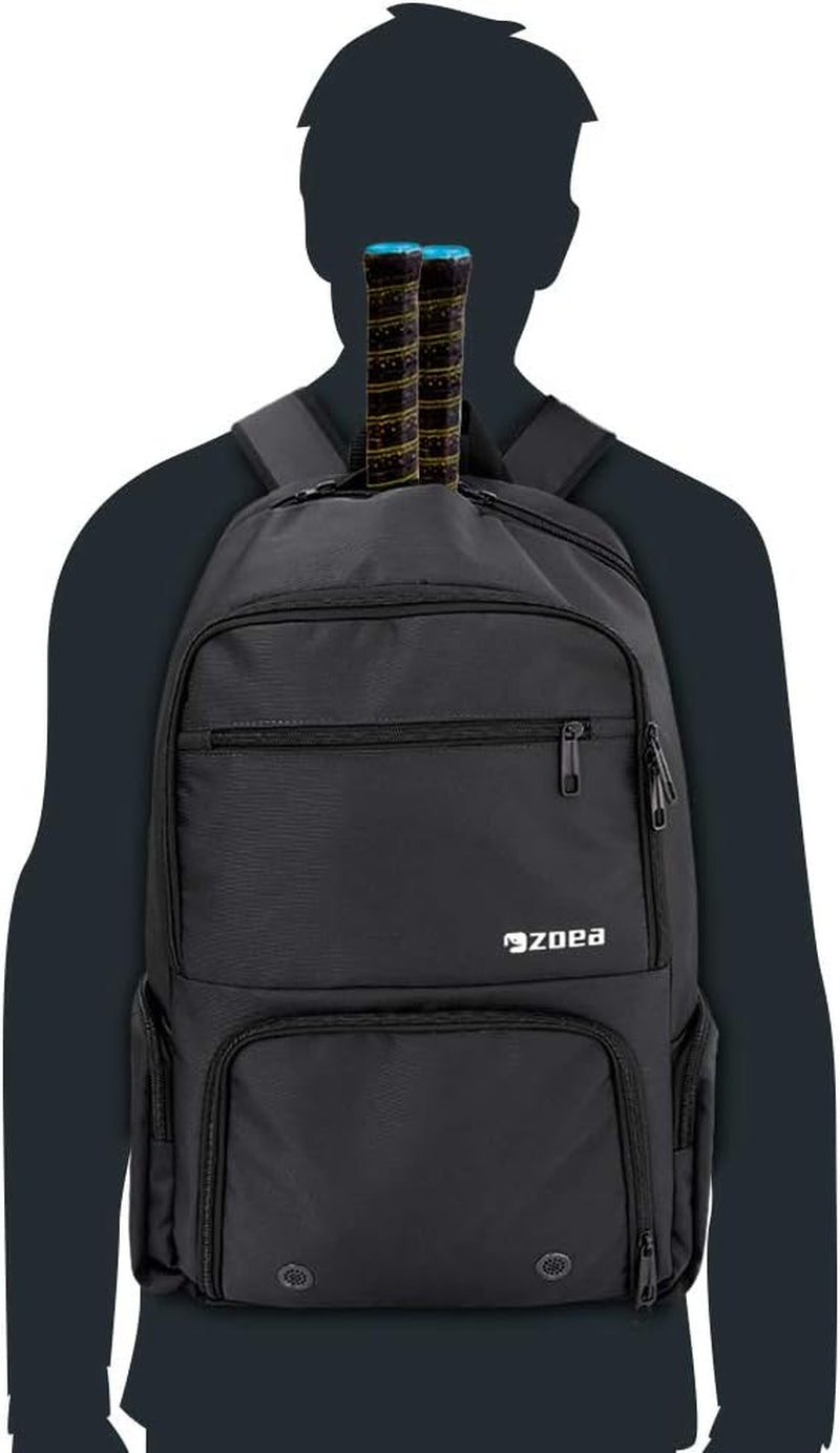 Professional Tennis and Pickleball Backpack with Ventilated Shoe Compartment and Two Drawstring Bags - Black