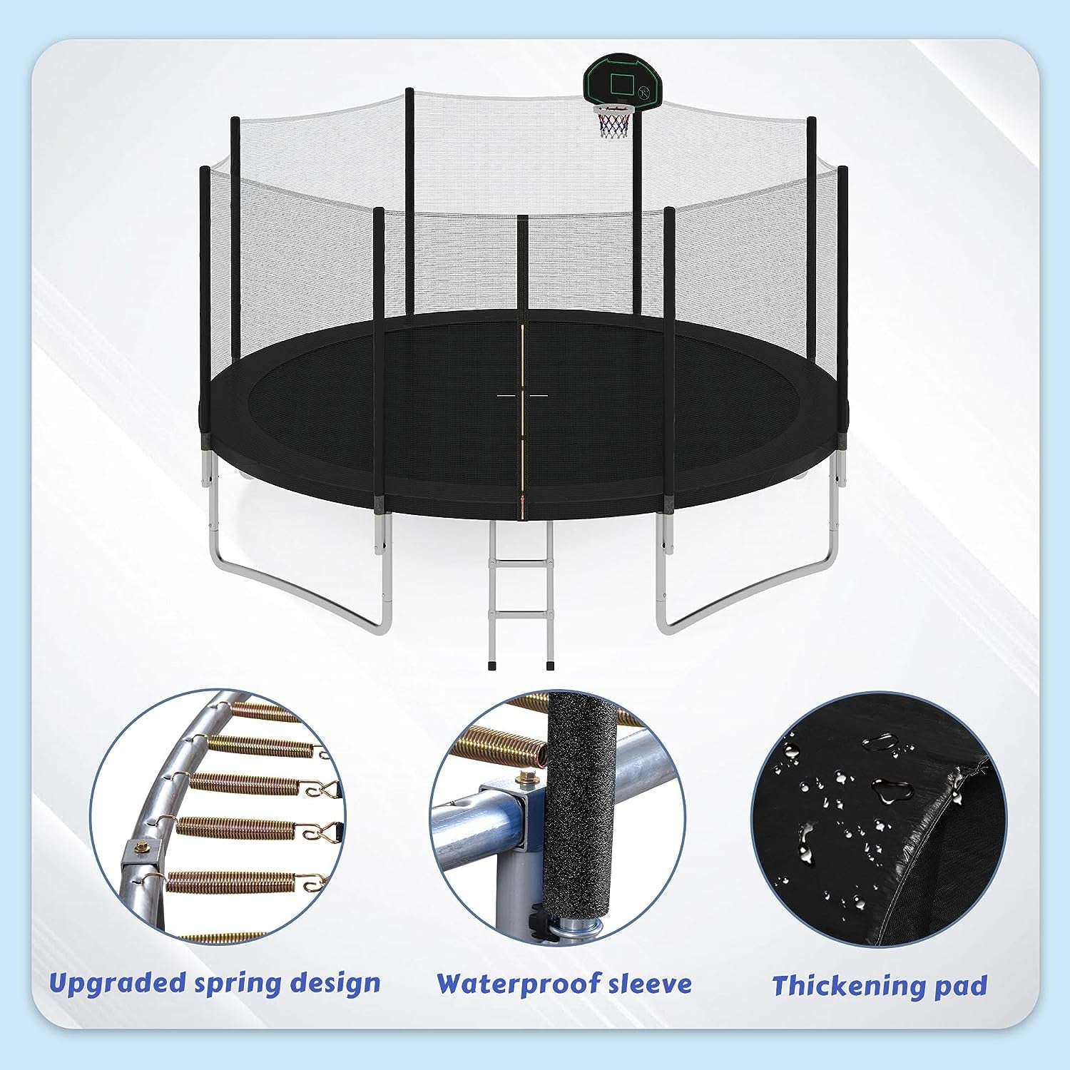 Trampoline 14FT 16FT Trampoline for Kids and Adults with Basketball Hoop, Enclosure Net & Ladder 1500LBS ASTM Approved Outdoor Recreational Trampolines