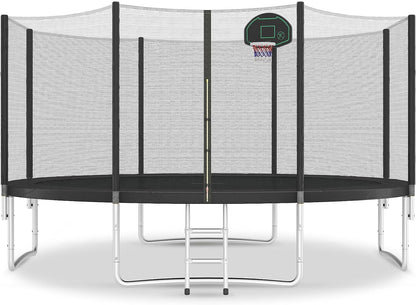 Trampoline 14FT 16FT Trampoline for Kids and Adults with Basketball Hoop, Enclosure Net & Ladder 1500LBS ASTM Approved Outdoor Recreational Trampolines
